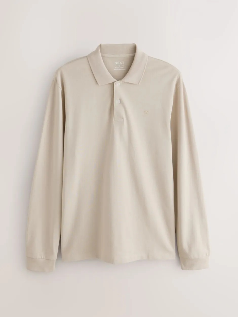 Poloshirts|T-Shirts En Hemden*Next Ecru/Havermout - Normale Pasvorm - Piqué polo met lange mouwen