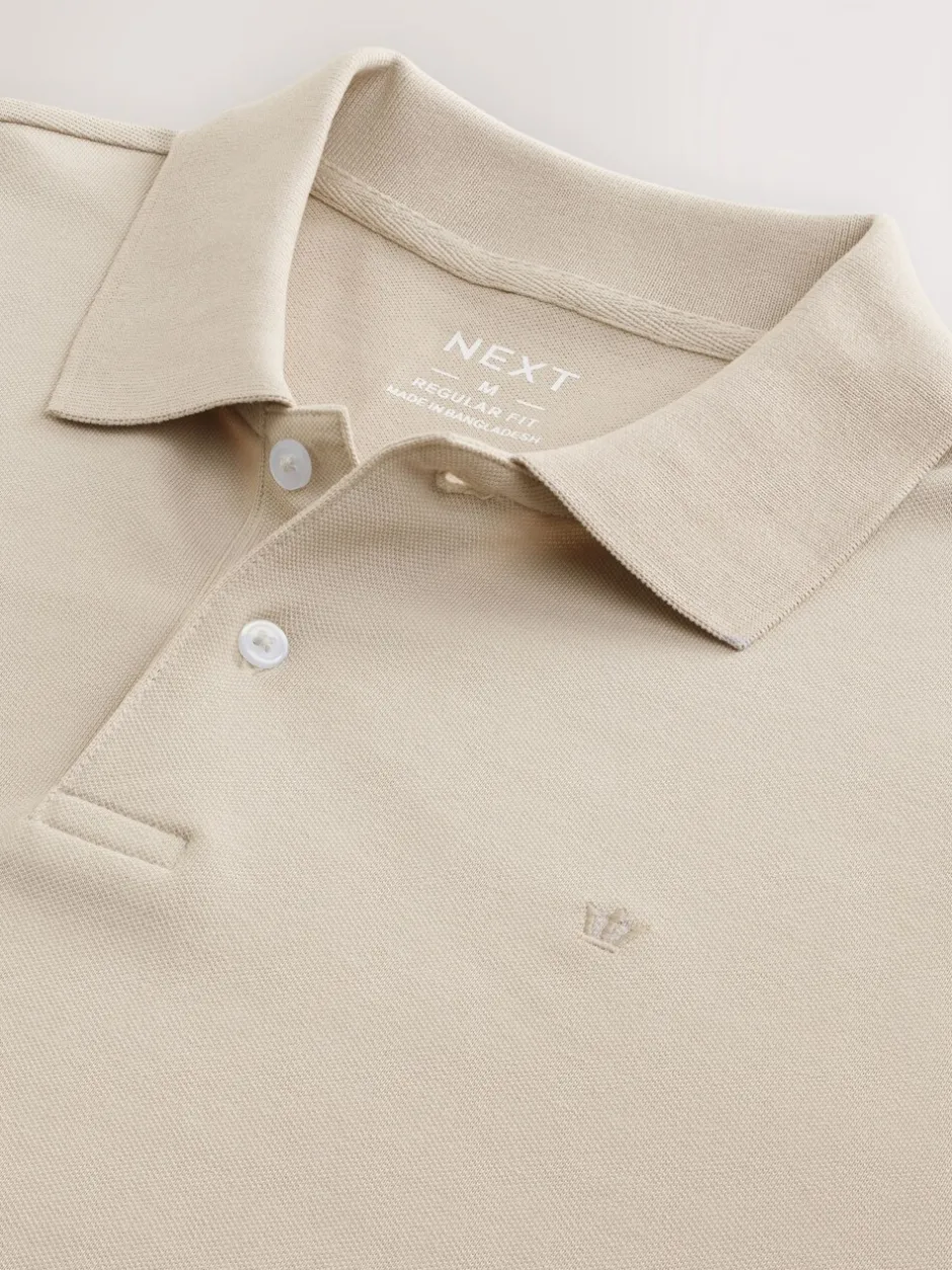 Poloshirts|T-Shirts En Hemden*Next Ecru/Havermout - Normale Pasvorm - Piqué polo met lange mouwen