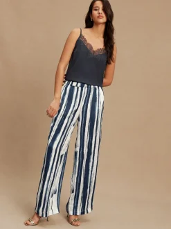 Broeken|Next - Satin Crinkle Wide Leg Trousers Ecru/marineblauw