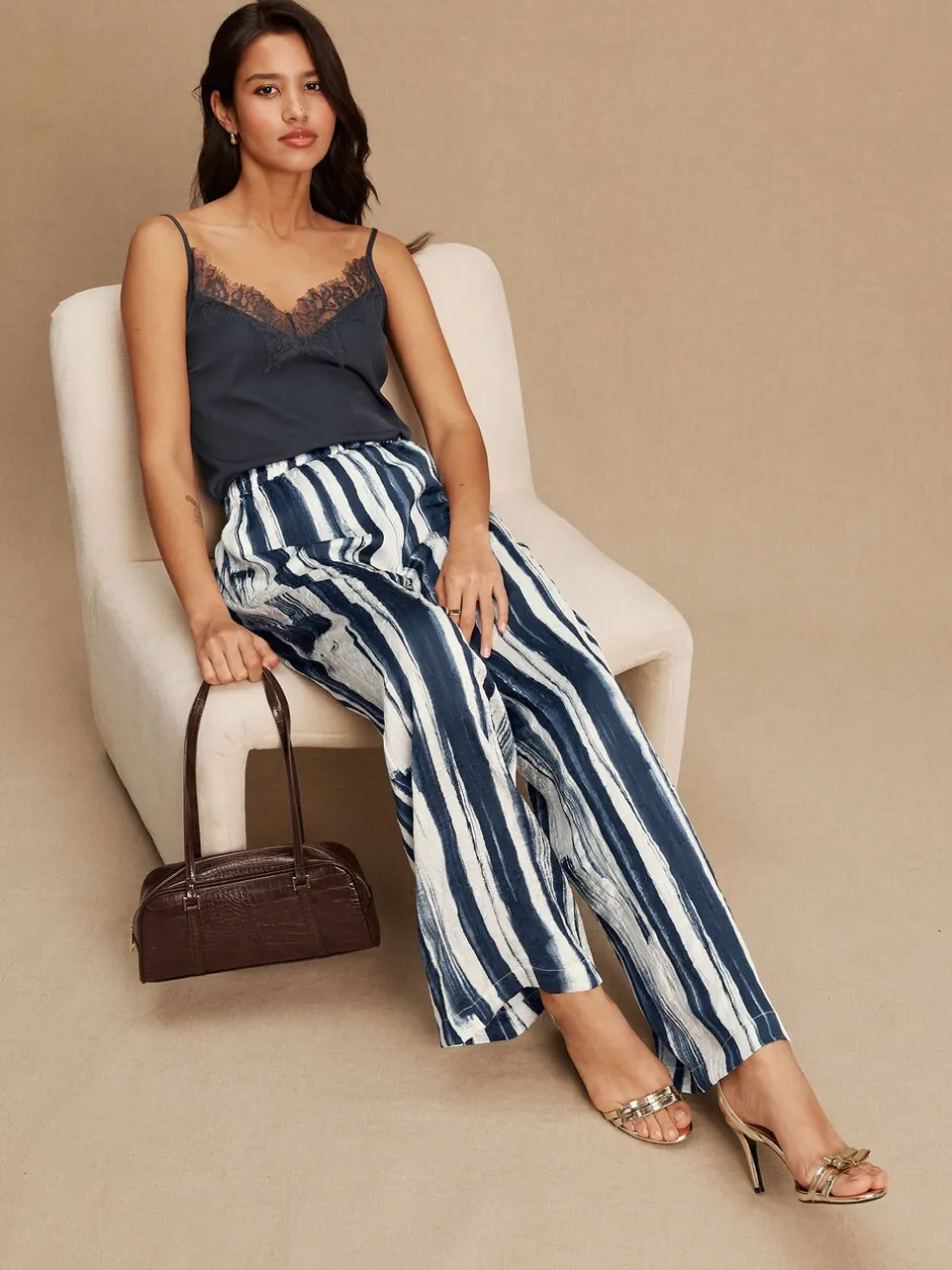 Broeken|Next - Satin Crinkle Wide Leg Trousers Ecru/marineblauw