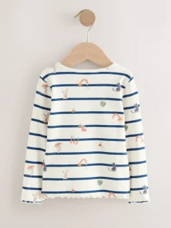 Tops*Next Ecru/Marineblauw gestreept Character - Geribbeld T-shirt met lange mouwen (3mnd-7jr)