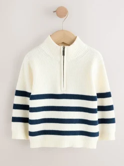 Truien En Breisels*Next - Gebreide trui met kwartrits (3mnd-7jr) Ecru/marineblauw gestreept