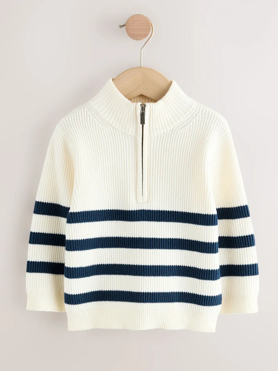 Truien En Breisels*Next - Gebreide trui met kwartrits (3mnd-7jr) Ecru/marineblauw gestreept