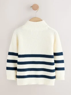 Truien En Breisels*Next - Gebreide trui met kwartrits (3mnd-7jr) Ecru/marineblauw gestreept