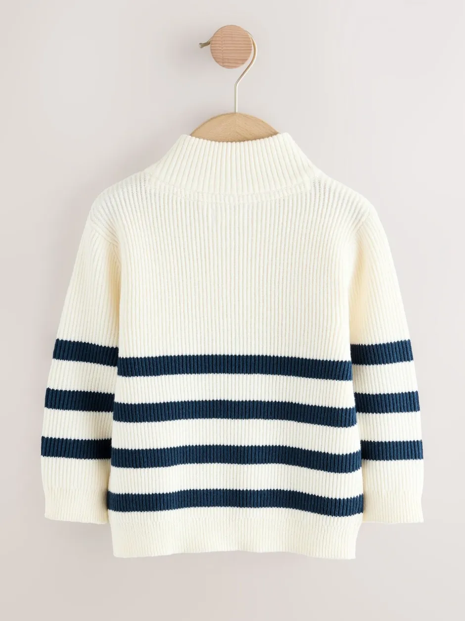 Truien En Breisels*Next - Gebreide trui met kwartrits (3mnd-7jr) Ecru/marineblauw gestreept