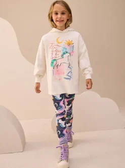 Sets En Outfits|Sweaters En Hoody´S*Next - Set van hoodie en legging met grafische print (3-16jr) Ecru/marineblauw met eenhoorn