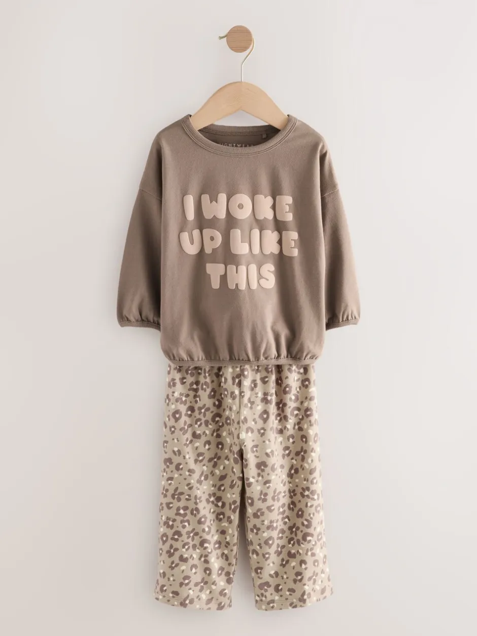 Nachtkleding En Pyjama's|Pyjama's|Next Ecru/Pink Slogan Print - Verpakking van 3 pyjama's met wijde pijpen (9mnd-10jr)