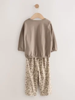 Nachtkleding En Pyjama's|Pyjama's|Next Ecru/Pink Slogan Print - Verpakking van 3 pyjama's met wijde pijpen (9mnd-10jr)