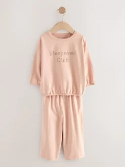 Nachtkleding En Pyjama's|Pyjama's|Next Ecru/Pink Slogan Print - Verpakking van 3 pyjama's met wijde pijpen (9mnd-10jr)