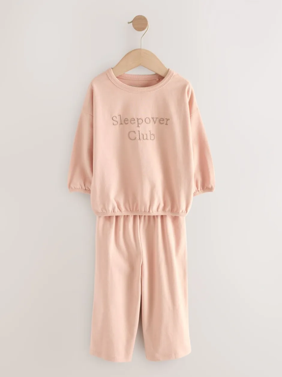 Nachtkleding En Pyjama's|Pyjama's|Next Ecru/Pink Slogan Print - Verpakking van 3 pyjama's met wijde pijpen (9mnd-10jr)