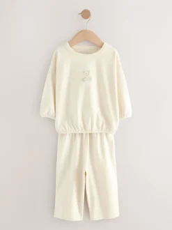 Nachtkleding En Pyjama's|Pyjama's|Next Ecru/Pink Slogan Print - Verpakking van 3 pyjama's met wijde pijpen (9mnd-10jr)