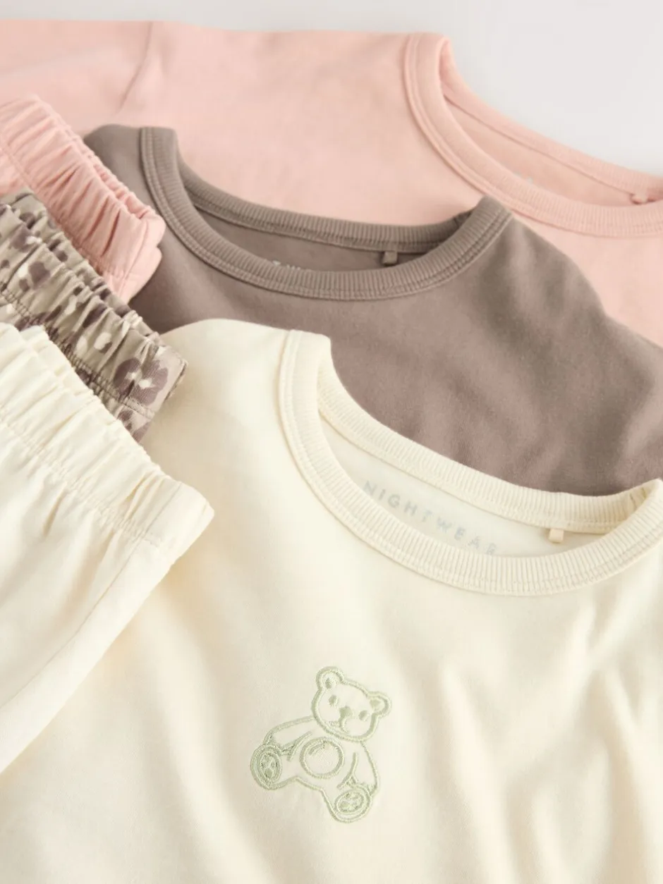 Nachtkleding En Pyjama's|Pyjama's|Next Ecru/Pink Slogan Print - Verpakking van 3 pyjama's met wijde pijpen (9mnd-10jr)