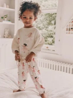 Nachtkleding En Pyjama's|Pyjama's*Next - Behaaglijke fleece pyjama (9 mnd-10 jr) Ecru/roze ballerina