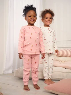 Nachtkleding En Pyjama's|Pyjama's|Next Ecru/Roze Harten - Set van 2 wafelpyjama's (9mnd-12jr)