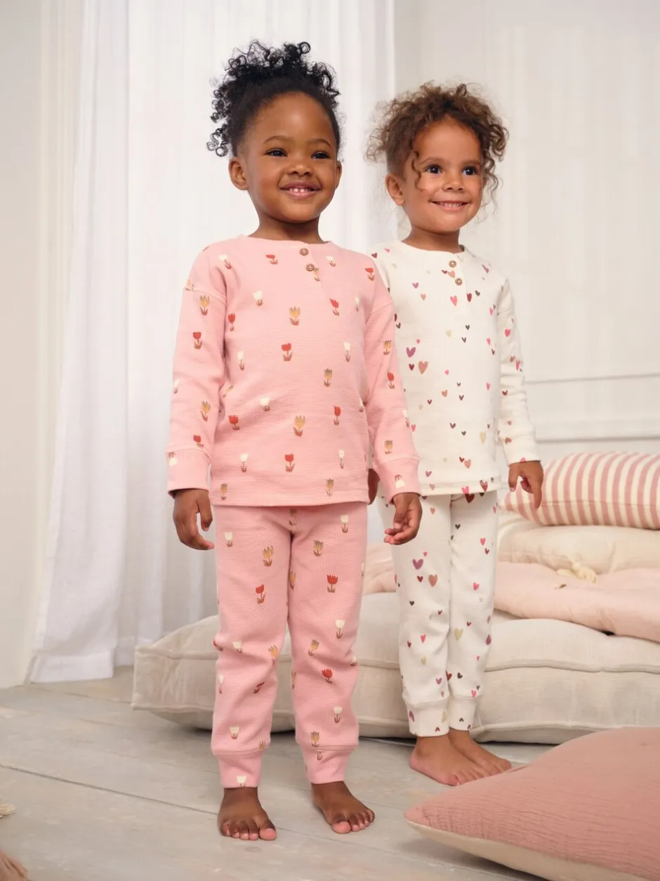 Nachtkleding En Pyjama's|Pyjama's|Next Ecru/Roze Harten - Set van 2 wafelpyjama's (9mnd-12jr)