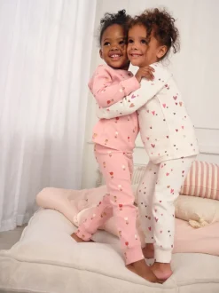 Nachtkleding En Pyjama's|Pyjama's|Next Ecru/Roze Harten - Set van 2 wafelpyjama's (9mnd-12jr)