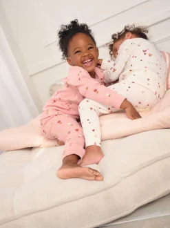 Nachtkleding En Pyjama's|Pyjama's|Next Ecru/Roze Harten - Set van 2 wafelpyjama's (9mnd-12jr)