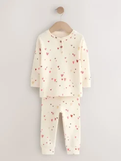 Nachtkleding En Pyjama's|Pyjama's|Next Ecru/Roze Harten - Set van 2 wafelpyjama's (9mnd-12jr)
