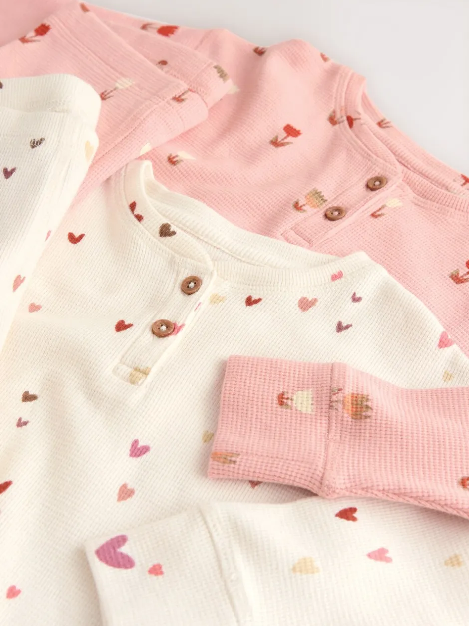 Nachtkleding En Pyjama's|Pyjama's|Next Ecru/Roze Harten - Set van 2 wafelpyjama's (9mnd-12jr)