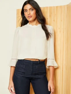 Blouses En Overhemden|Love & Roses Ecruwit - 3/4 blouse met uitlopende mouwen