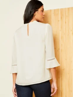 Blouses En Overhemden|Love & Roses Ecruwit - 3/4 blouse met uitlopende mouwen