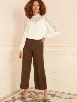 Gelegenheidskleding|Blouses En Overhemden*Love & Roses - Crew Neck Lace Yoke Long Sleeve Blouse Ecruwit