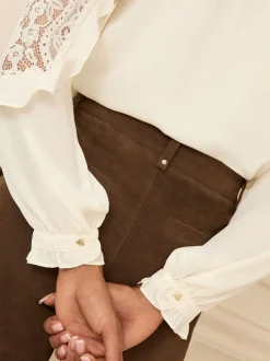 Gelegenheidskleding|Blouses En Overhemden*Love & Roses - Crew Neck Lace Yoke Long Sleeve Blouse Ecruwit