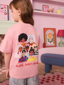 T-Shirts|Eleanor Bowmer roze 'Who Rules the World' 100% katoenen T-shirt voor kinderen