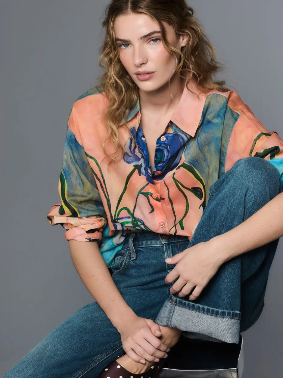 Blouses En Overhemden|Tops En T-Shirts*Next Elizabeth Power Artist Print - Ruimvallend lichtgewicht katoenen overhemd met lange mouwen