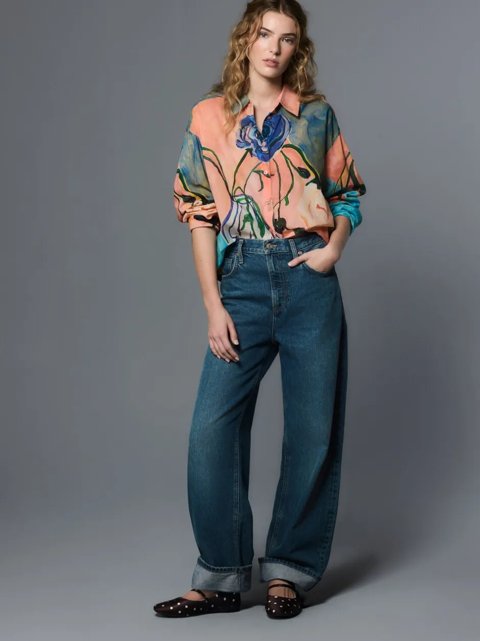 Blouses En Overhemden|Tops En T-Shirts*Next Elizabeth Power Artist Print - Ruimvallend lichtgewicht katoenen overhemd met lange mouwen