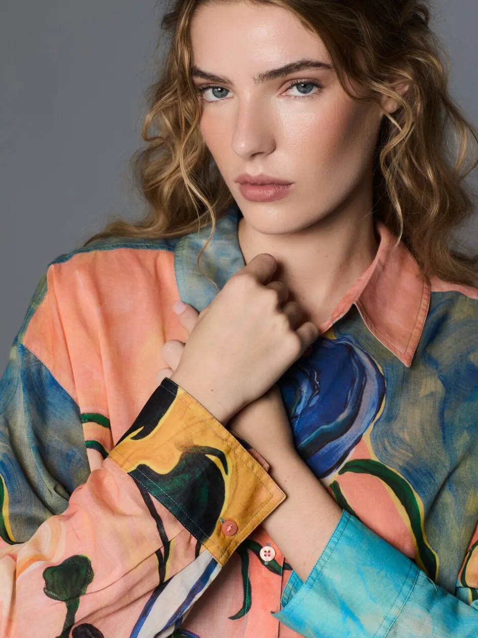 Blouses En Overhemden|Tops En T-Shirts*Next Elizabeth Power Artist Print - Ruimvallend lichtgewicht katoenen overhemd met lange mouwen