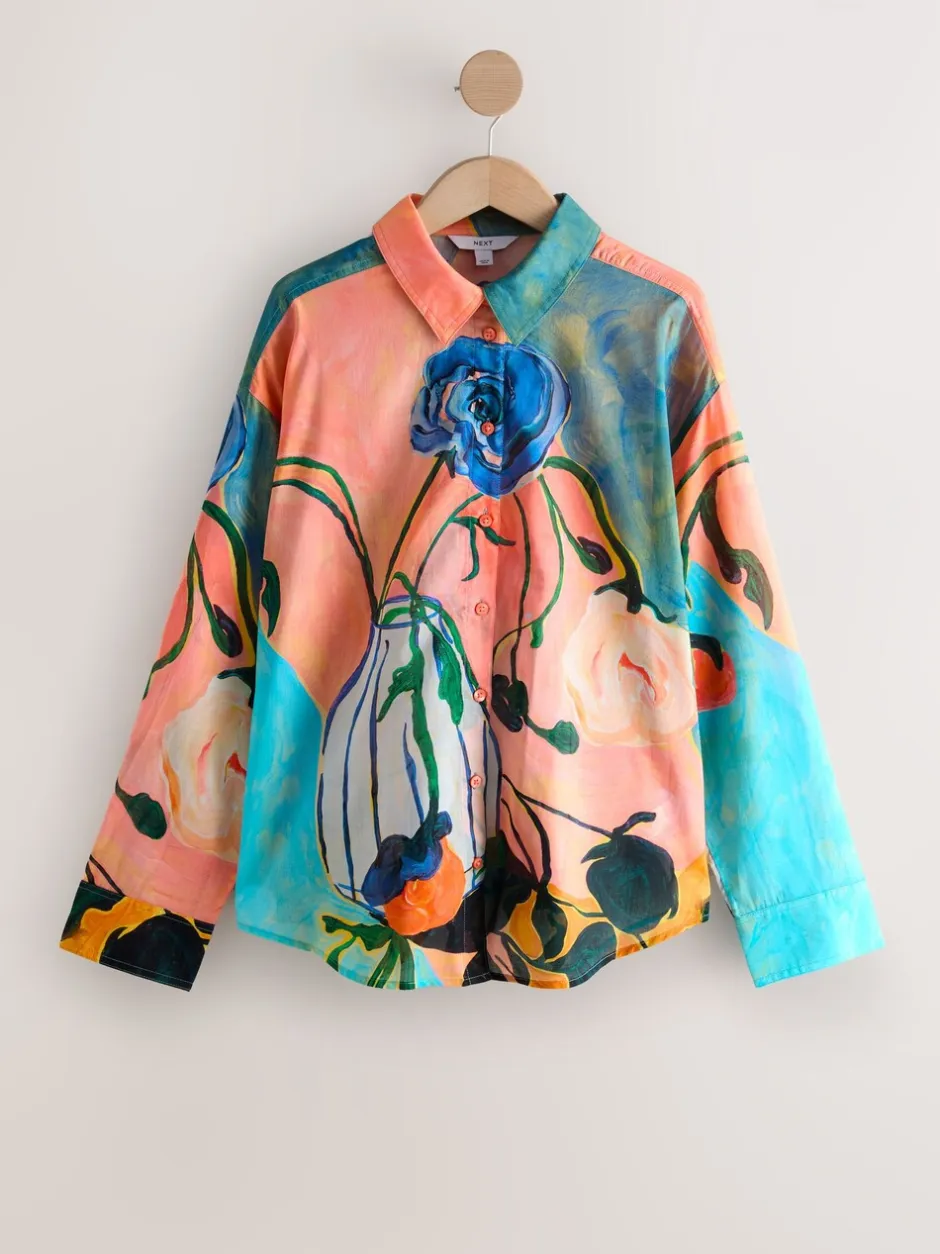 Blouses En Overhemden|Tops En T-Shirts*Next Elizabeth Power Artist Print - Ruimvallend lichtgewicht katoenen overhemd met lange mouwen