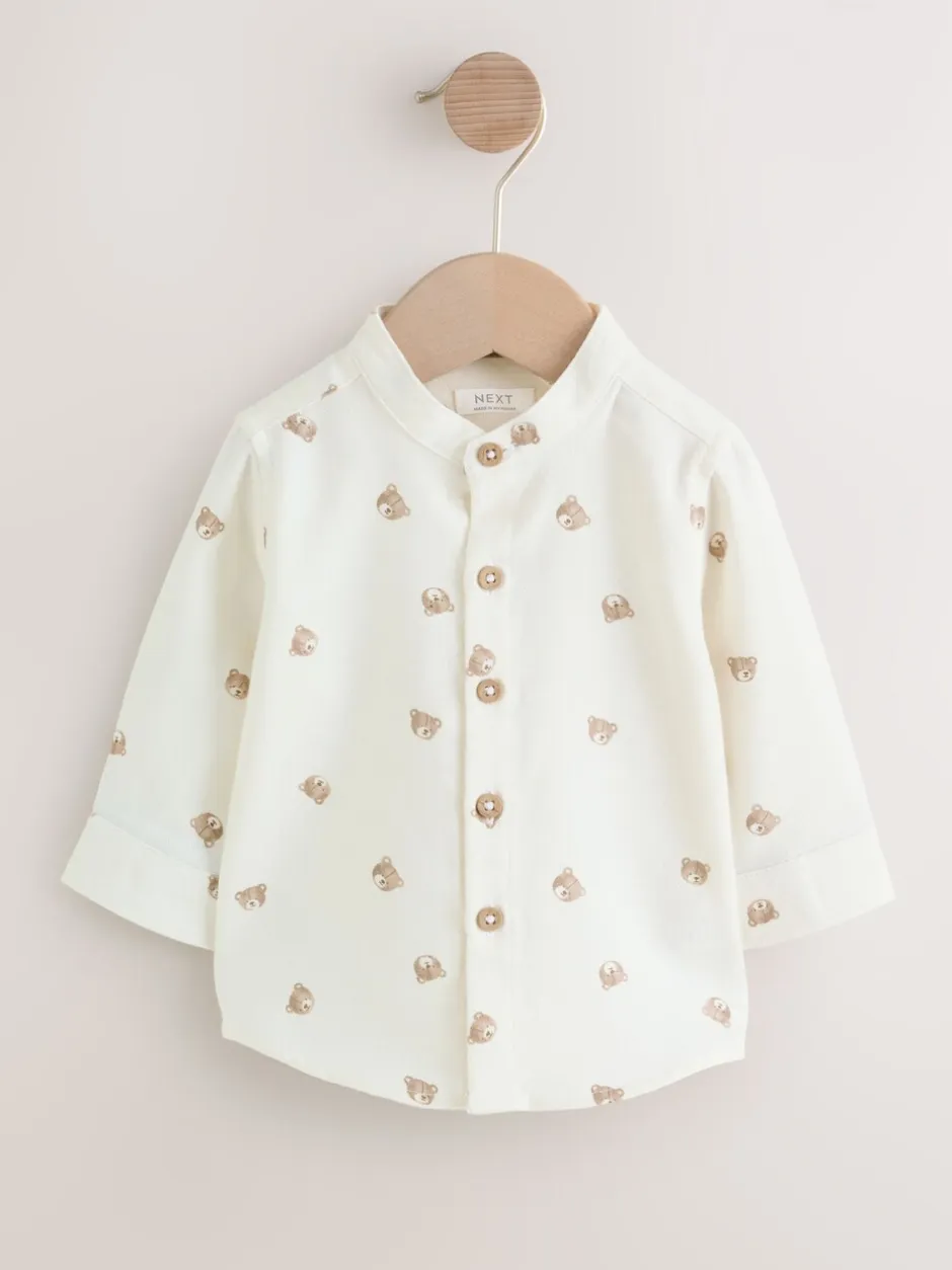 Shirts|Next - Overhemd met lange mouwen, opa-kraag en print met figuren (3mnd-7jr) Eru met berenprint