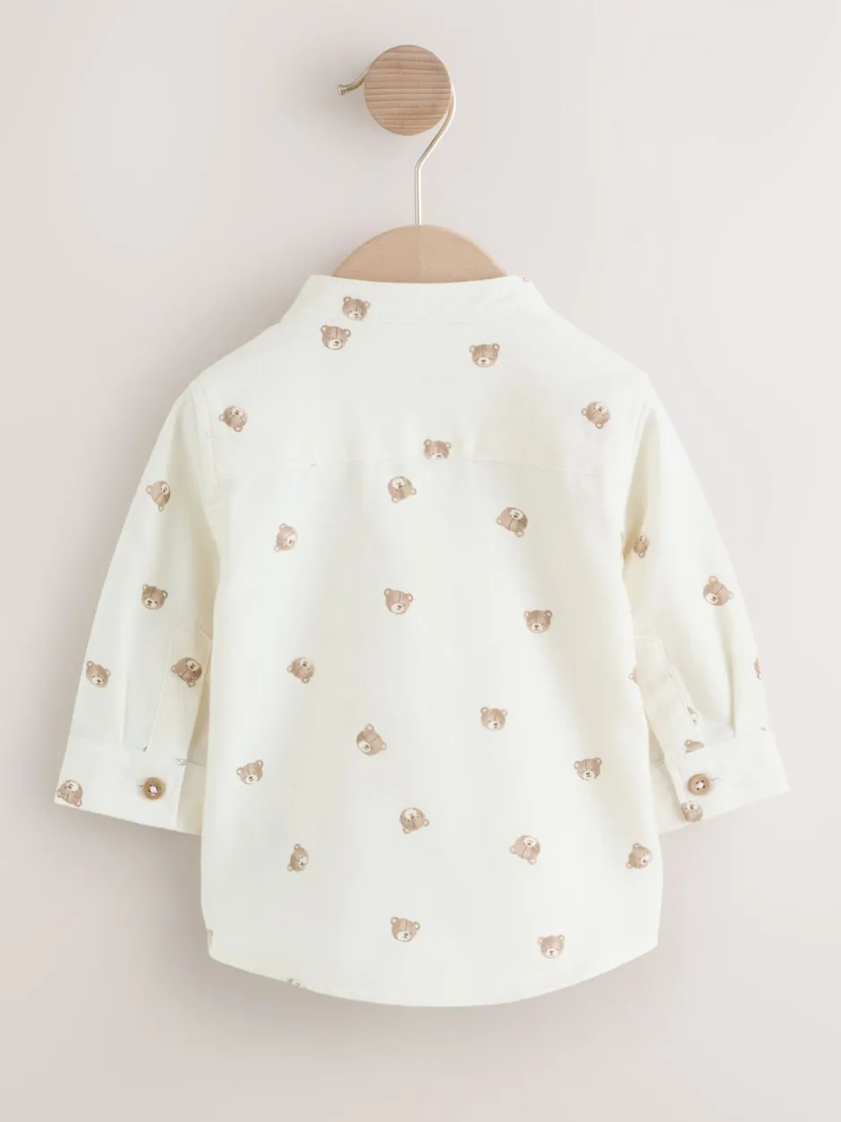 Shirts|Next - Overhemd met lange mouwen, opa-kraag en print met figuren (3mnd-7jr) Eru met berenprint