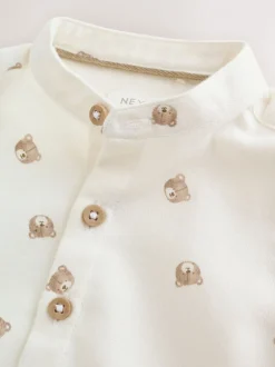 Shirts|Next - Overhemd met lange mouwen, opa-kraag en print met figuren (3mnd-7jr) Eru met berenprint