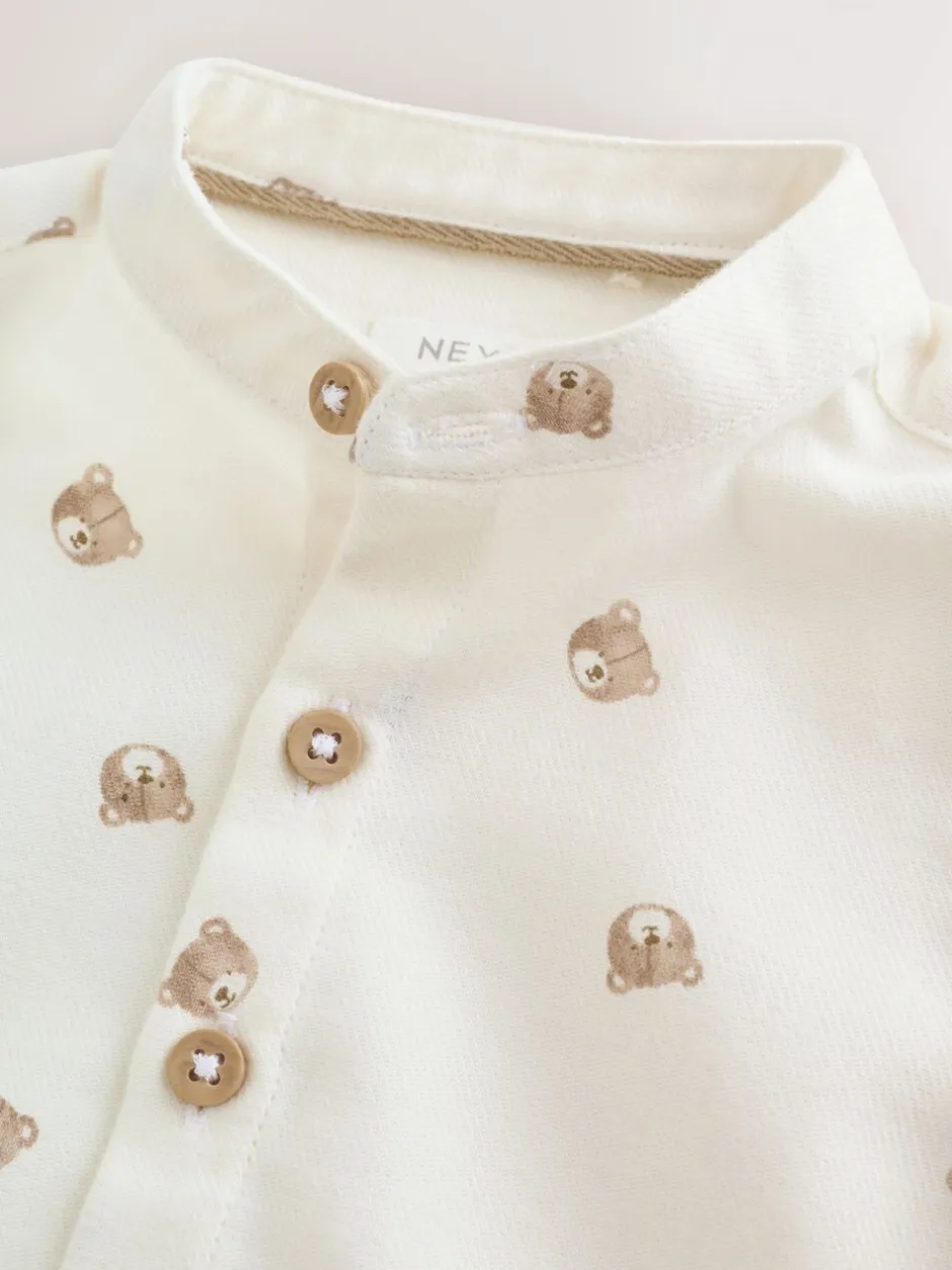Shirts|Next - Overhemd met lange mouwen, opa-kraag en print met figuren (3mnd-7jr) Eru met berenprint