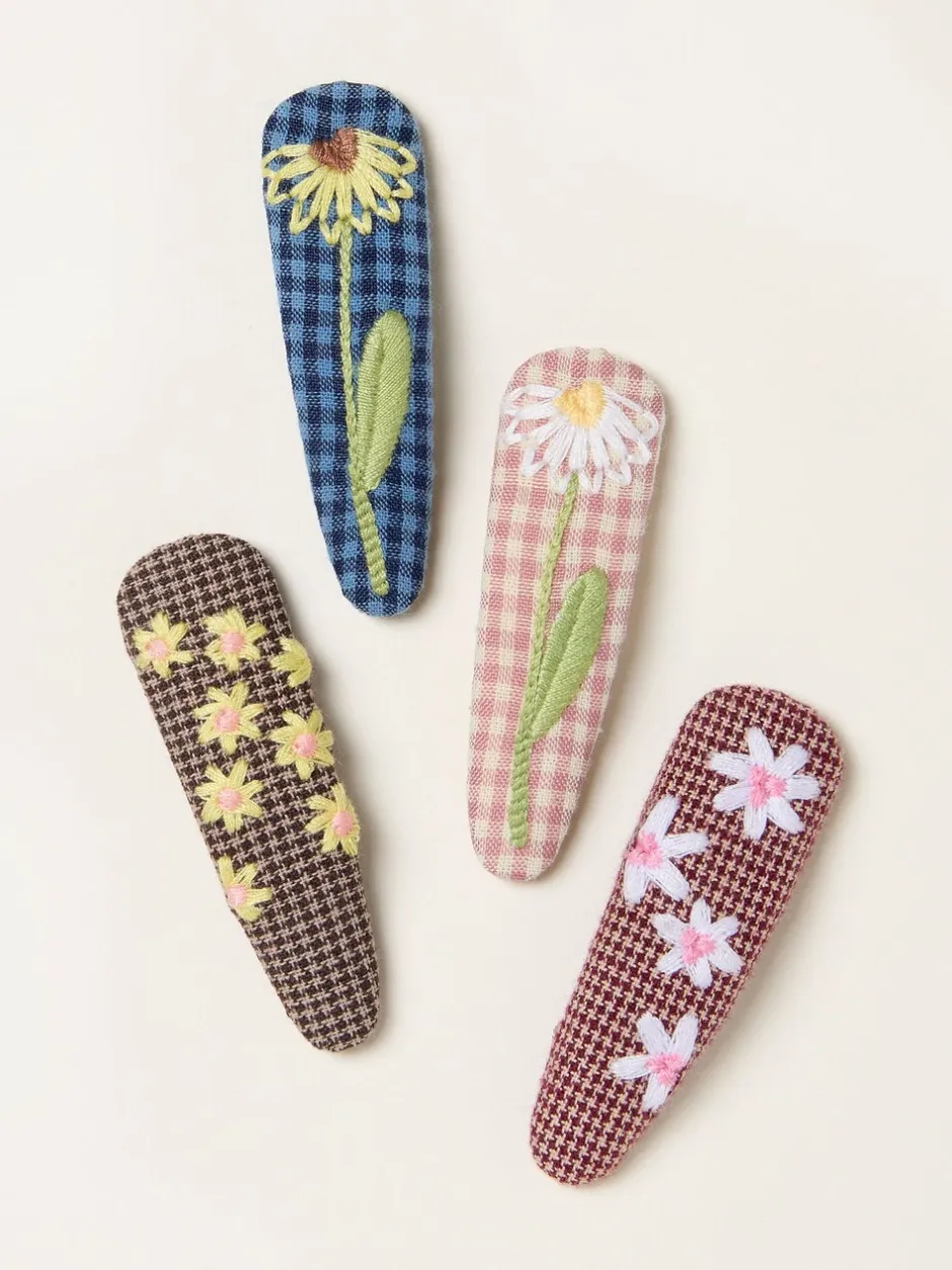 Haaraccessoires|Fat Face FatFace 4 Pack Embroidered Hair Slides