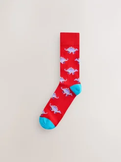 Sokken|Sokken*Next Fel rood/blauw/oranje dinosaurus - Set van 8 sokken met patroon