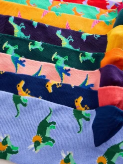 Sokken|Sokken*Next Fel rood/blauw/oranje dinosaurus - Set van 8 sokken met patroon