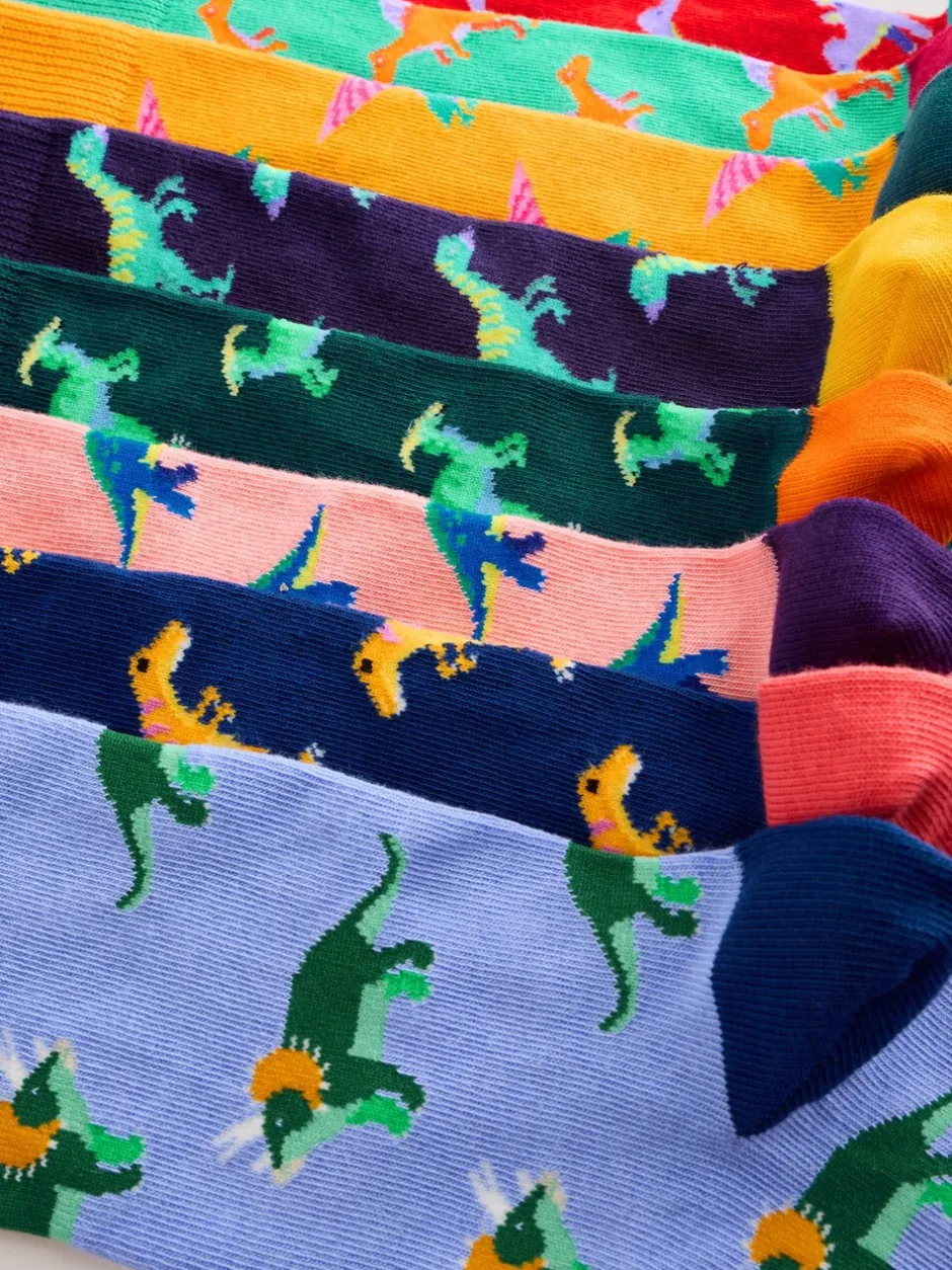 Sokken|Sokken*Next Fel rood/blauw/oranje dinosaurus - Set van 8 sokken met patroon