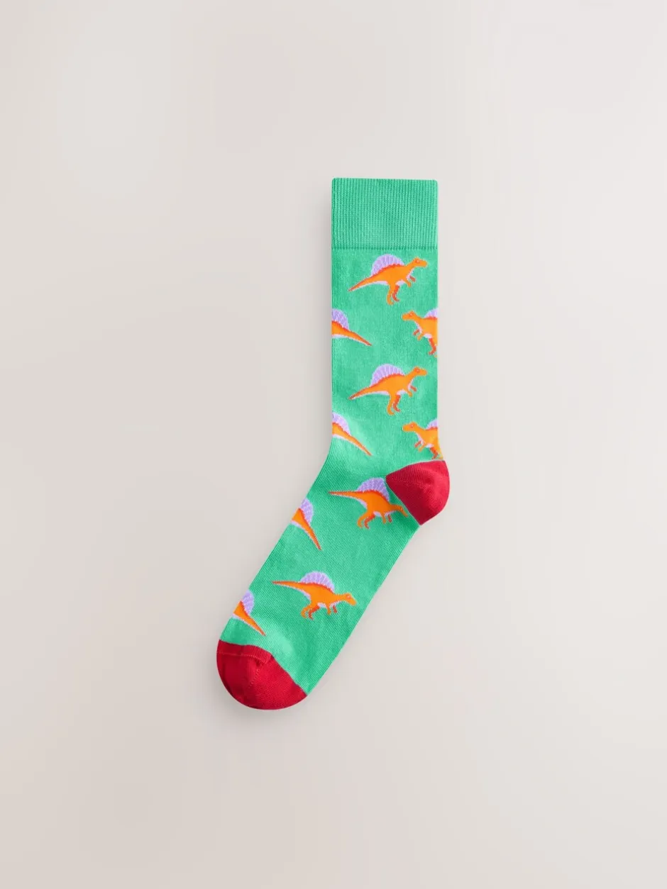 Sokken|Sokken*Next Fel rood/blauw/oranje dinosaurus - Set van 8 sokken met patroon