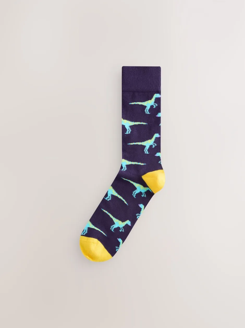 Sokken|Sokken*Next Fel rood/blauw/oranje dinosaurus - Set van 8 sokken met patroon
