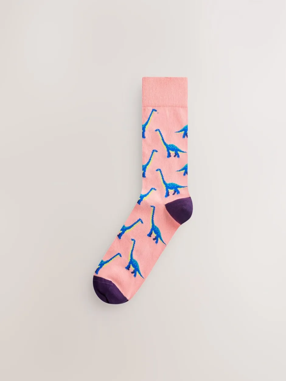Sokken|Sokken*Next Fel rood/blauw/oranje dinosaurus - Set van 8 sokken met patroon