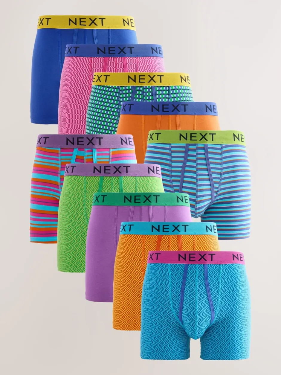 Ondergoed|Ondergoed|Next Felblauw/Oranje stip - Verpakking van 10 - Boxershorts met A-voorkant