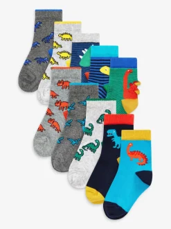 Sokken En Panty's|Sokken|Next Felgekleurd met dinosaurussen - Verpakking van 10 paar sokken met hoog aandeel katoen