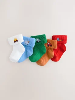 Sokken En Panty's|Sokken*Next - Set van 5 geborduurde sokken met omslag (0mnd-2jr) Felgekleurd met figuurtjes