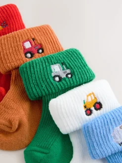 Sokken En Panty's|Sokken*Next - Set van 5 geborduurde sokken met omslag (0mnd-2jr) Felgekleurd met figuurtjes