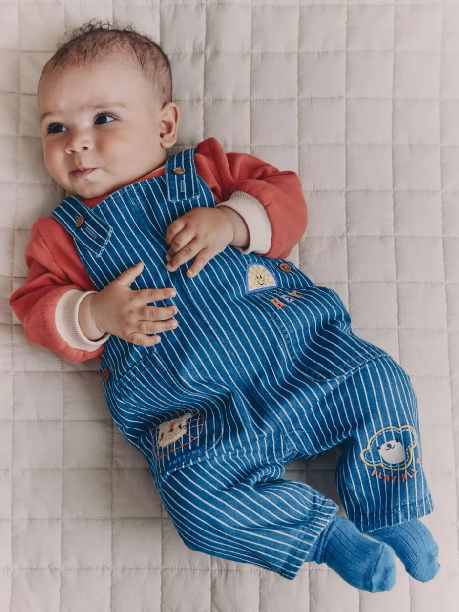 Rompertjes En Tuinbroeken*Next - Babyset van denim bretelbroeken en bodysuit (0 mnd - 2 jr) Felgekleurde streep met figuurtjes
