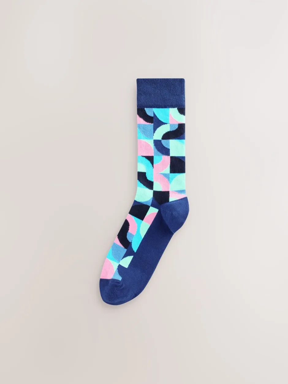 Sokken|Sokken*Next Felrood/Groen geometrisch - Set van 8 sokken met patroon