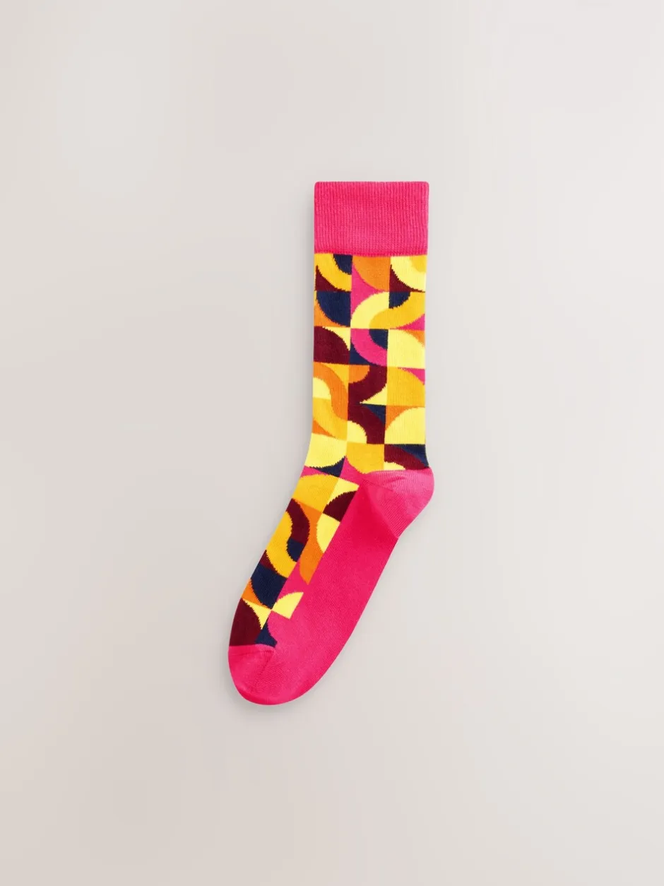 Sokken|Sokken*Next Felrood/Groen geometrisch - Set van 8 sokken met patroon